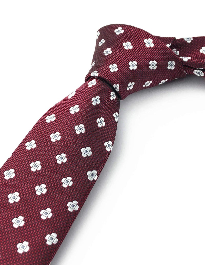 Ctskyte Slim Silk Necktie for Men Woven Jacquard Patterned Business Wedding Skinny Ties (Crimson Floral, One Size) - Image 3